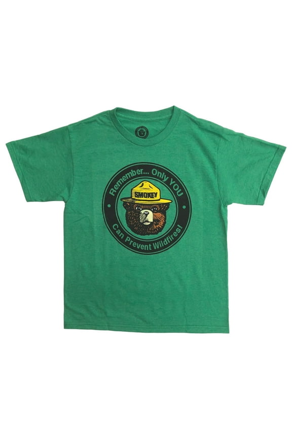 Smokey The Bear Boys Green Short Sleeve Prevent Forest Fires T-Shirt Tee Large