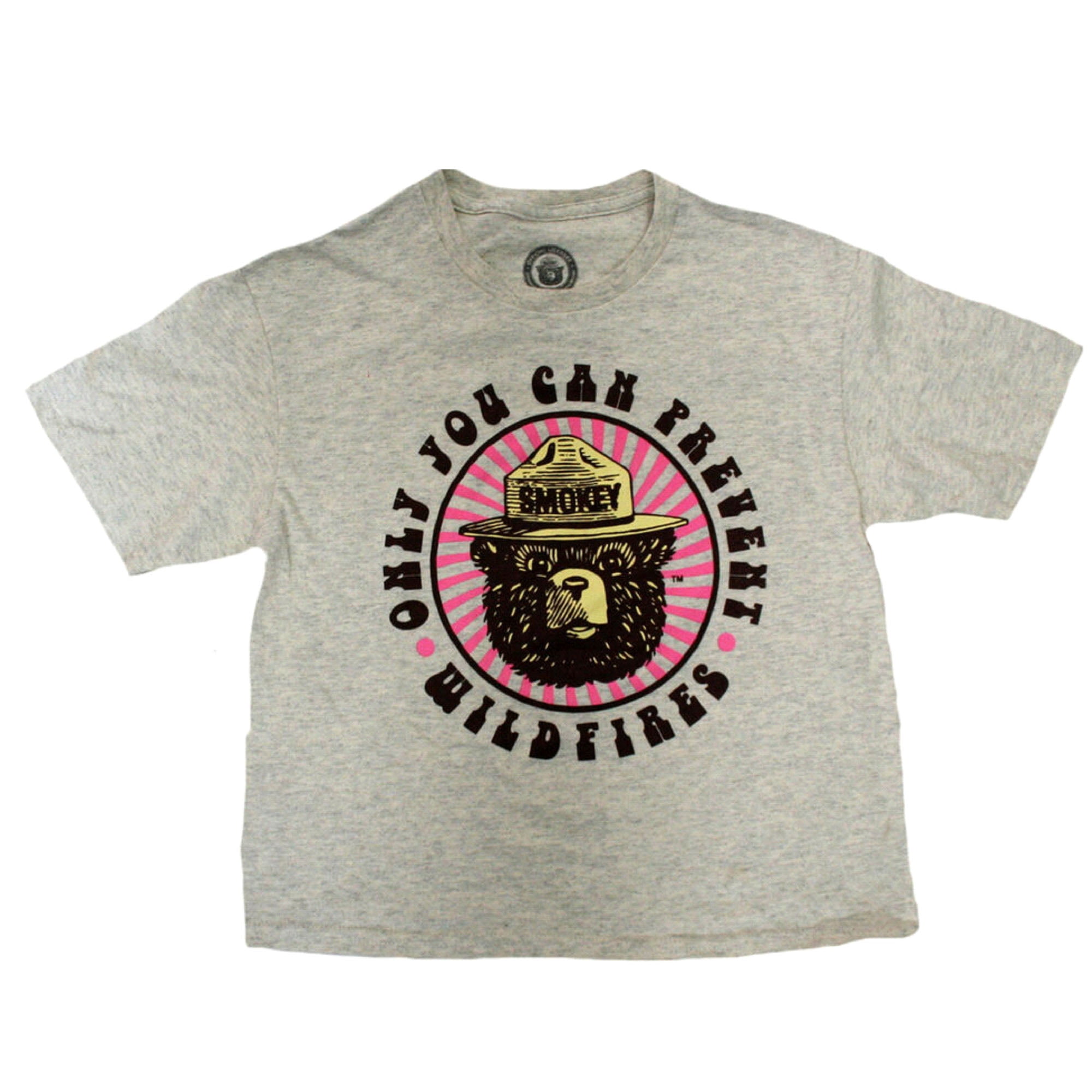 Smokey The Bear Heathered Cream Junior Women's Cropped T-Shirt Size XL