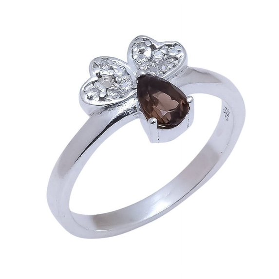 Smokey Topaz, White Topaz Gemstone 925 Sterling Silver Ring For Her CR-17-3