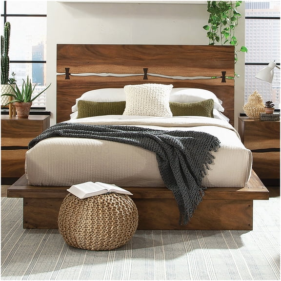 Smokey Walnut California King Storage Bed, Farmhouse Platform Bed Frame with Easy Assembly, No Box Spring