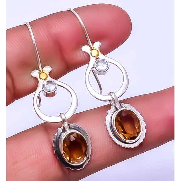Smokey & White Topaz Designer 925 Sterling Silver Earring 1.95", Handmade Earring, Silver Jewelry Earring, Drop Dangle Earring, Elegant Earring, Brown