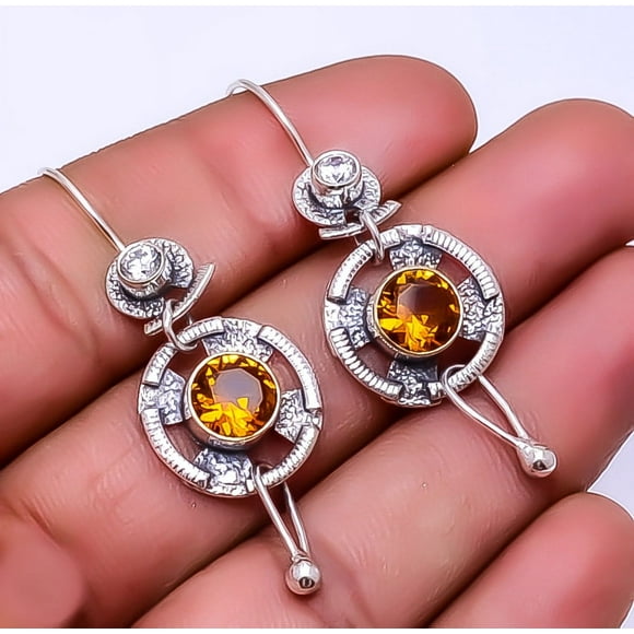 Smokey & White Topaz Designer Handmade 925 Sterling Silver Earring 1.95" E17, Gemstone Silver Jewelry, New Year Sale, Valentin's Day Gift