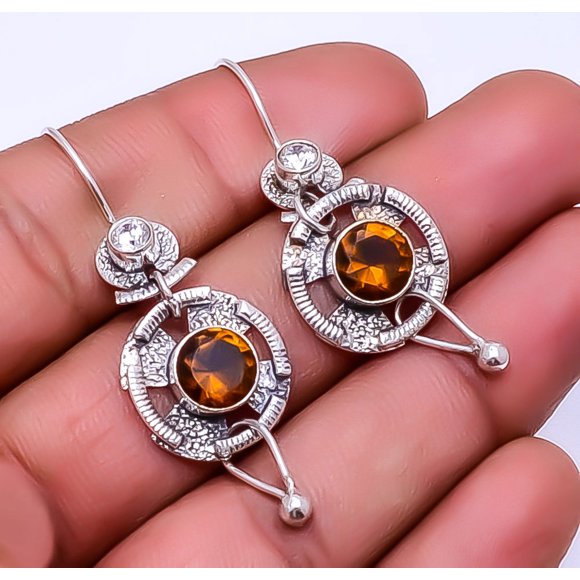 Smokey & White Topaz Designer Handmade 925 Sterling Silver Earring 1.95" E22, Gemstone Silver Jewelry, New Year Sale, Valentin's Day Gift