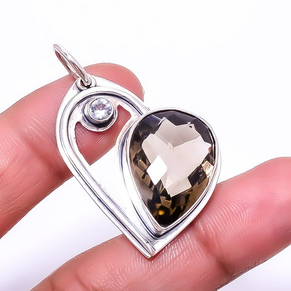 Smokey & White Topaz Designer Handmade 925 Sterling Silver Pendant 1.68" P20, Gemstone Jewelry, Birthday Gift, Christmas Gift