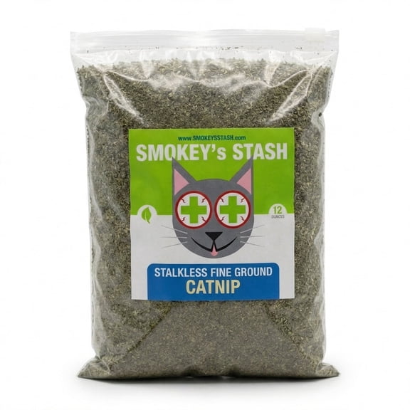 Smokey's Stash Catnip Stalkless Dried Ground Premium Bulk 12 Ounce Bag Strong Cat nip for Cats