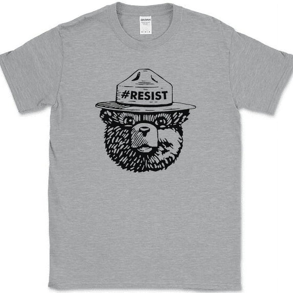 Smokey the Bear Resist T-Shirt Funny Classic Forest Fires Humor Novelty Tee - Heather Grey, M