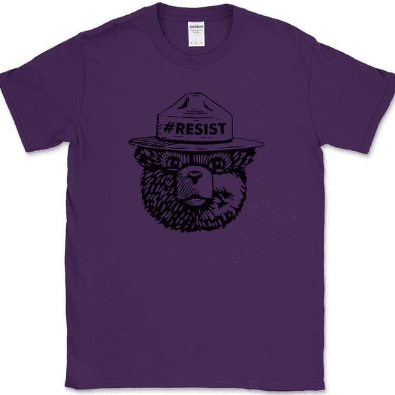 Smokey the Bear Resist T-Shirt Funny Classic Forest Fires Humor Novelty Tee - Purple, S