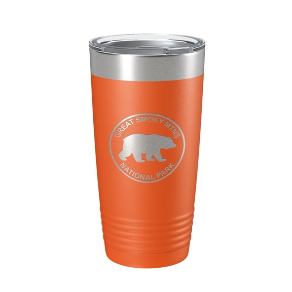 Smokies Bear Tumbler Great Smoky Mountains National Park Travel Mug Insulated Laser Engraved Coffee Cup Gatlinburg Pigeon Forge Townsend GSMNP 20 oz Orange