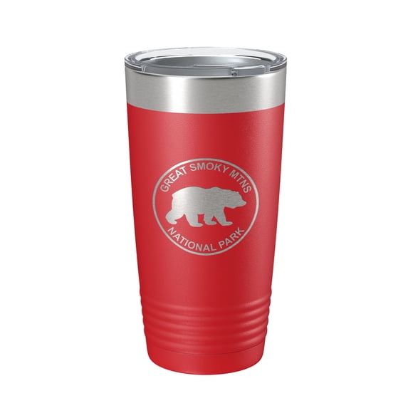 Smokies Bear Tumbler Great Smoky Mountains National Park Travel Mug Insulated Laser Engraved Coffee Cup Gatlinburg Pigeon Forge Townsend GSMNP 20 oz Red