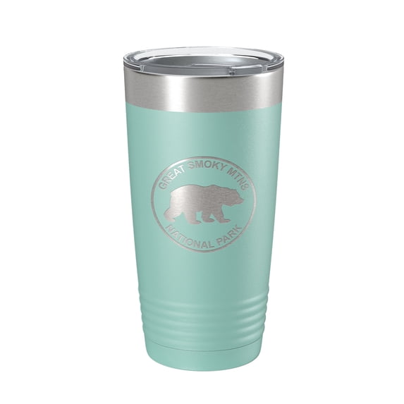 Smokies Bear Tumbler Great Smoky Mountains National Park Travel Mug Insulated Laser Engraved Coffee Cup Gatlinburg Pigeon Forge Townsend GSMNP 20 oz Teal