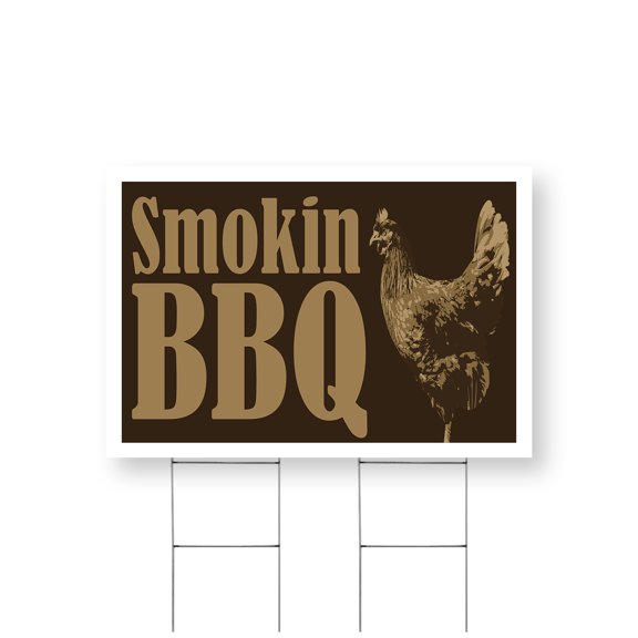 Smokin BBQ Yard Sign 24 Inch x 36 Inch Single Sided Weatherproof Heavy-Duty Plastic with Stake | Freshly Grilled, Restaurant Promotions, Local Events | Made in USA