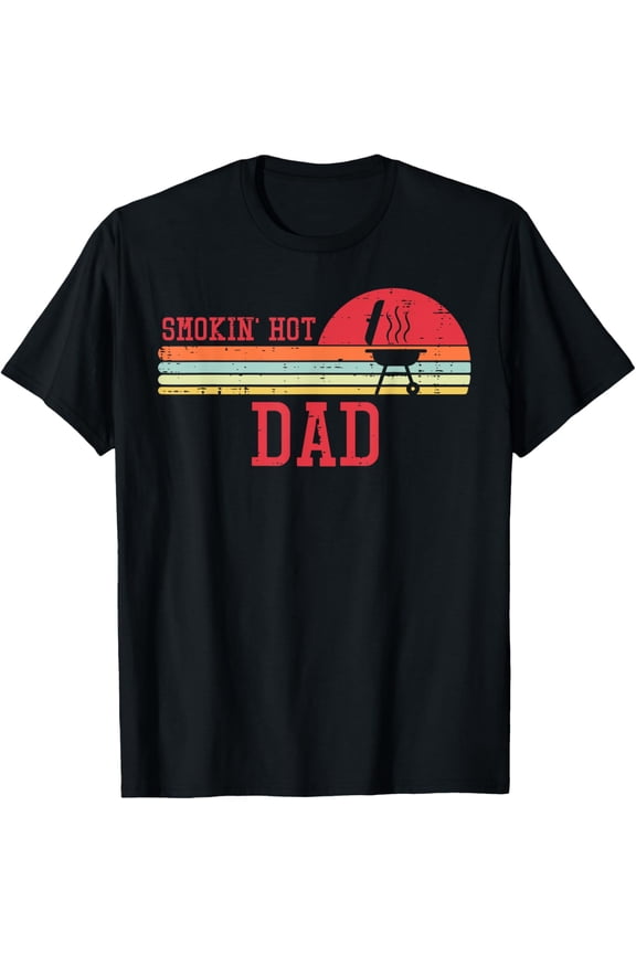 Smokin Hot Dad Chest Sunset Retro Grill Bbq Daddy Papa Men T-Shirt
