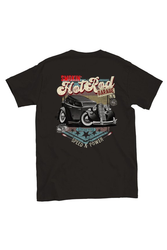 Smokin' Hot Rod Garage - Back Print - Classic Unisex Crewneck T-shirt