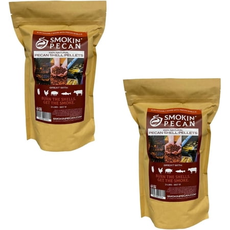 Smokin' Pecan Pecan Shell Pellets - 2 x 2 lb Bag - 100% Pecan Shell Pellets - Intended for Ninja Woodfire Outdoor Grill, Ooni Pellet Pizza Oven, Smoke Tubes and More - 2 lb Resealable Bags