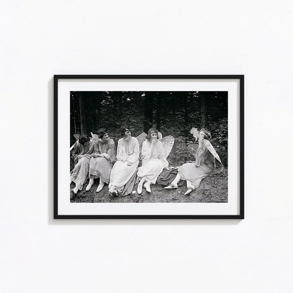 Smoking Angels Heaven Hell Conceptual Allegory Black and White Vintage Photography Wall Art, Unframed Poster