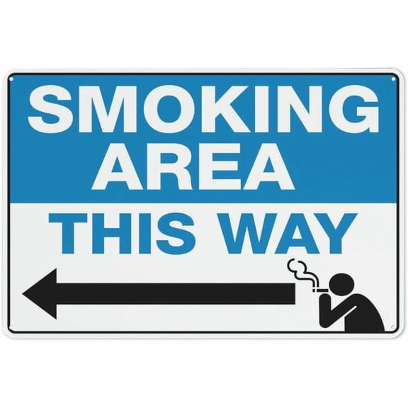 Smoking Area This Way Left Arrow Sign For House 12" X 8" Yard Sign, Premium Aluminum, Sun-Proof, Rust-Free
