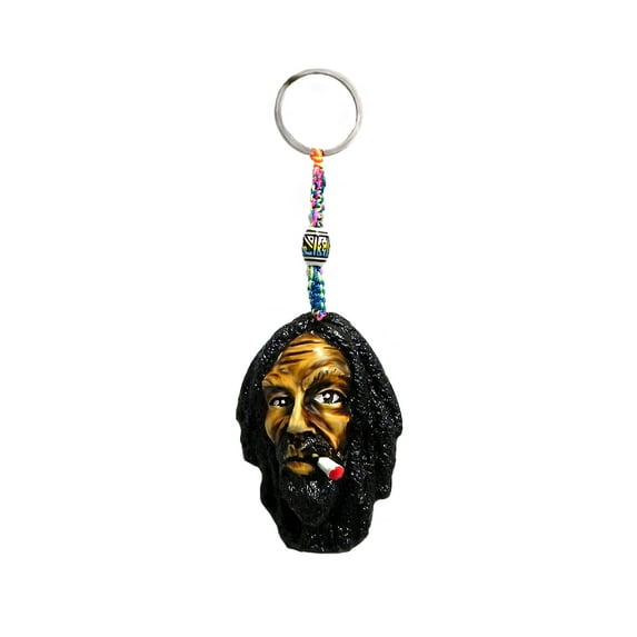 Smoking Bob Rasta Man 3D Figurine Keychain Multicolored Macramé Metal Ring - Handmade Gifts Boho Car Keys Bag Accessories