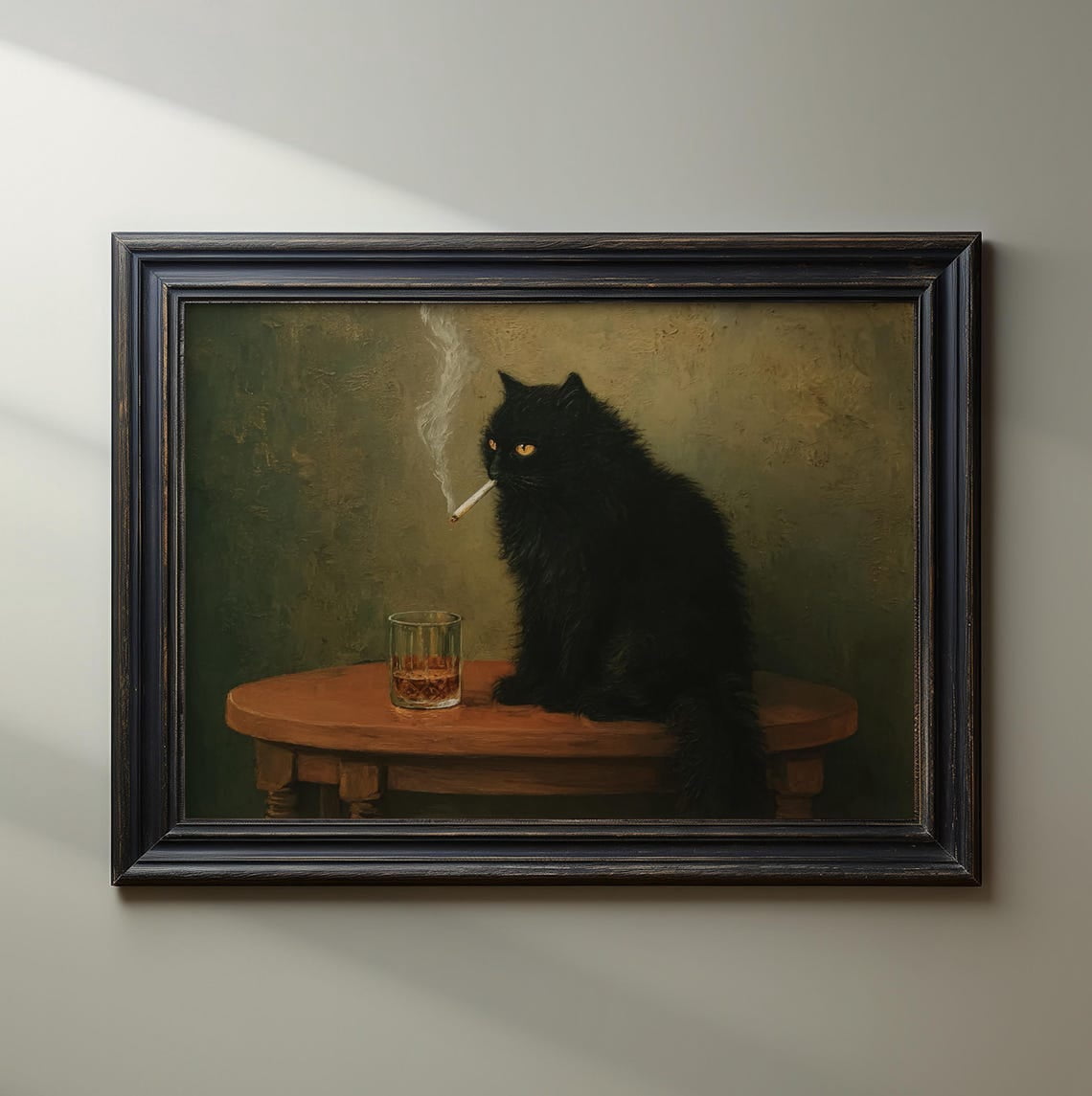 Smoking Cat Wall Art Funny Print Black Cat Wall Decor Moody Dark ...