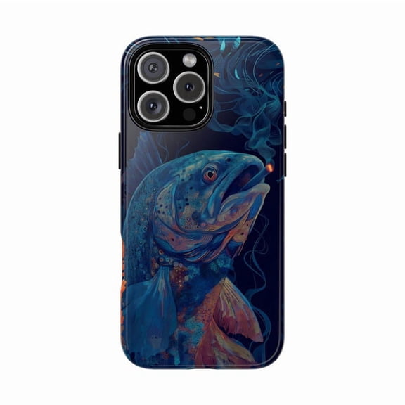 Smoking Fish iPhone Case Deep Blue Ocean Fantasy Illustration for iPhone 17 16 15 14 13 12 11 Pro Max