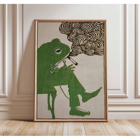 Smoking Frog Retro Animal Wall Art Funky Frog Whimsical Decor Unframed Paper Print