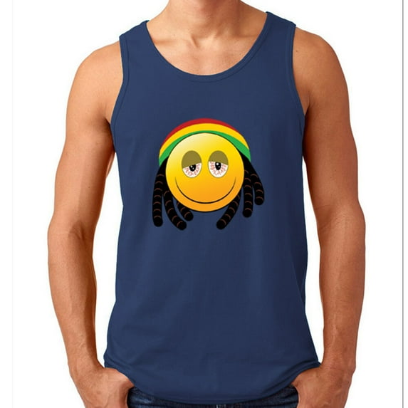 Smoking Funny Emoji Print DesignTank Top Mens Outfit Color Navy Blue Medium