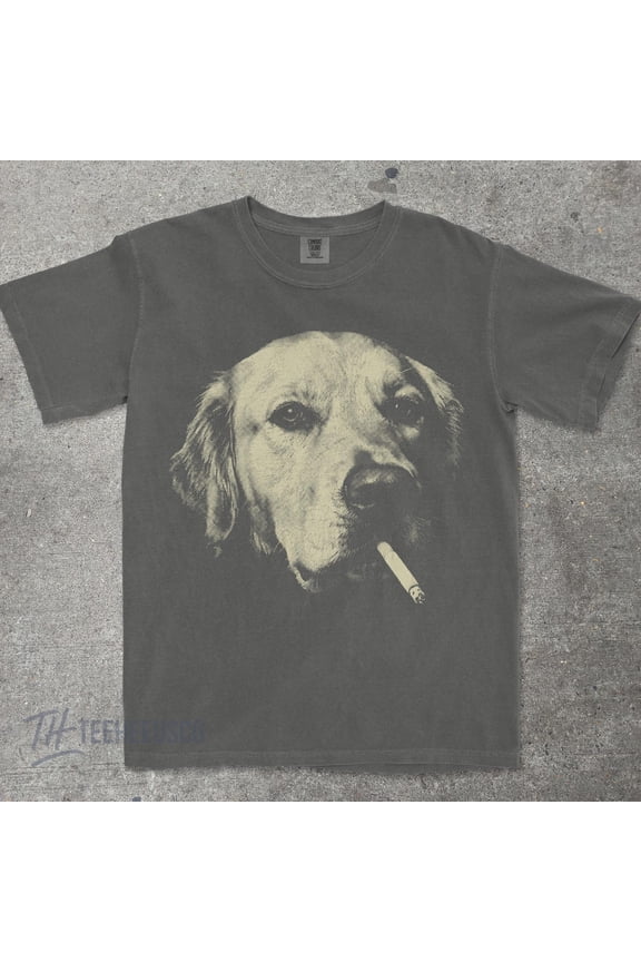 Smoking Golden Retriever Shirt Y2K Grunge Dog Graphic Tee Funny Dog Face Shirt Edgy Meme T