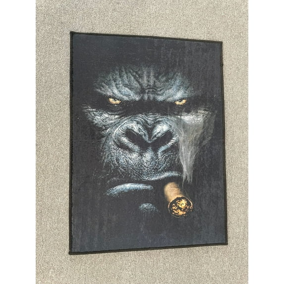 Smoking Gorilla Rugs, Wedding Rugs, Animal Rug, Machine Washable Rugs, Smoking Gorilla Rug, Black Rugs, Big Gorilla Rugs, Customs Rugs, 2.3'x3.3' - 70x110 cm