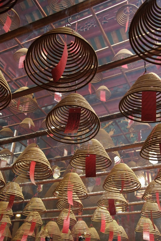 Smoking Incense Spirals At The Man Mo Temple In Hong Kong Close Up Canvas Art - Mark Thomas Design Pics (12 x 19)