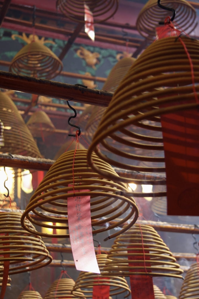 Smoking Incense Spirals At The Man Mo Temple In Hong Kong Close Up Canvas Art - Mark Thomas Design Pics (24 x 36)