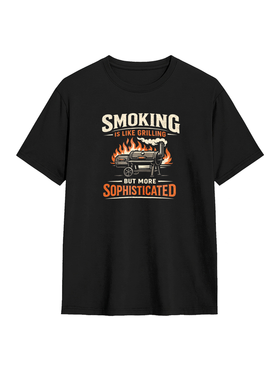 Smoking Is Like Grilling But More Sophisticated Vintage Graphic Tee for Men, Witty BBQ Cotton Short Sleeves T-Shirt