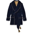 thumbnail image 1 of Men’s Velvet Smoking Jacket Robe, Quilted Shawl Collar Lounge Robe with Belt, Luxury Navy Blue Dressing Gown with Contrast Trim, 1 of 3