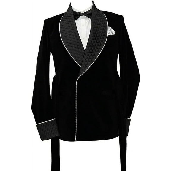 Smoking Jacket, Men Double Breasted Luxury Velvet Black Cigar Blazer for Dinner,Party,Wedding,Hosting,All Ocasion 
