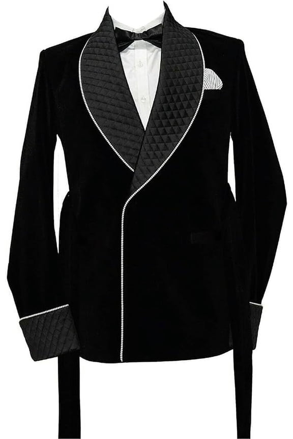 Smoking Jacket, Men Double Breasted Luxury Velvet Black Cigar Blazer for Dinner,Party,Wedding,Hosting,All Ocasion 