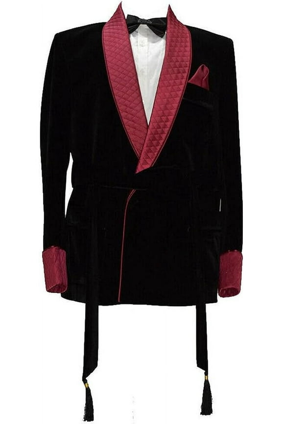 Smoking Jacket, Men Double Breasted Luxury Velvet Black Cigar Robe & Blazer for Dinner,Party,Wedding,etc 