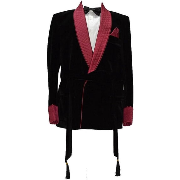 Smoking Jacket, Men Double Breasted Luxury Velvet Black Cigar Robe & Blazer for Dinner,Party,Wedding,etc