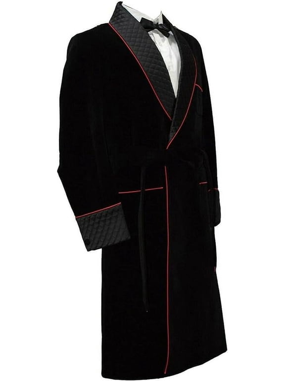 Smoking Jacket,Men Double Breasted Luxury Velvet Black Cigar Robe for Dinner Party Wear Jacket 