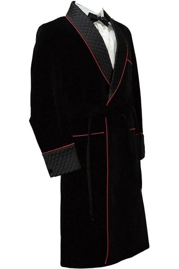 Smoking Jacket,Men Double Breasted Luxury Velvet Black Cigar Robe for Dinner Party Wear Jacket&nbsp;