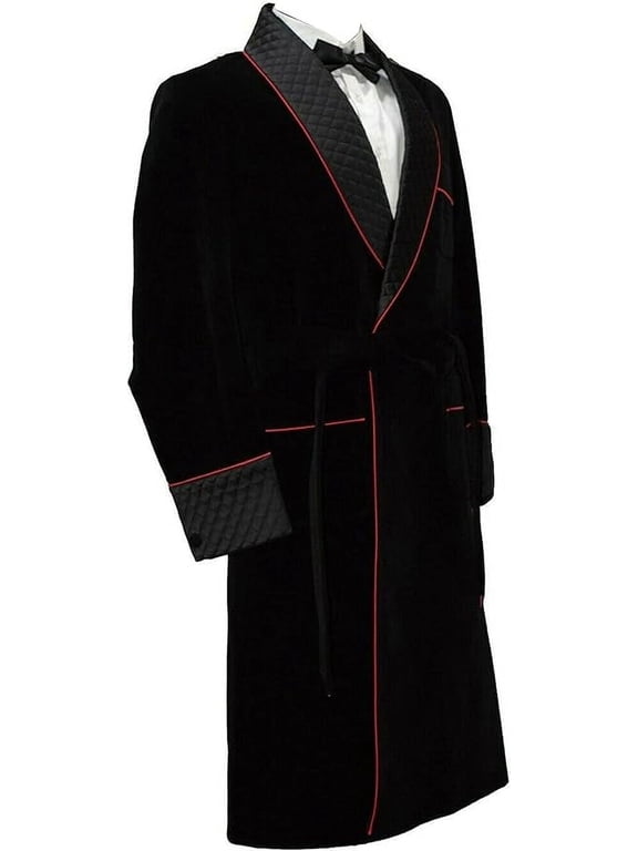 Smoking Jacket,Men Double Breasted Luxury Velvet Black Cigar Robe for Dinner Party Wear Jacket 