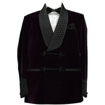 Smoking Jacket, Men Double Breasted Luxury Velvet Purple Cigar Robe for Dinner,Party,Wedding,Hosting 