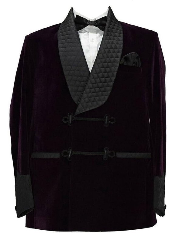 Smoking Jacket, Men Double Breasted Luxury Velvet Purple Cigar Robe for Dinner,Party,Wedding,Hosting 