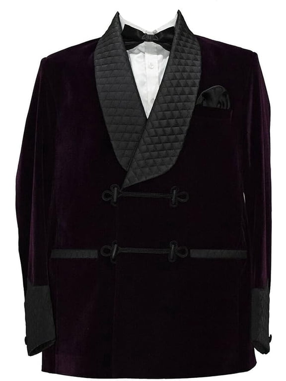 Smoking Jacket, Men Double Breasted Luxury Velvet Purple Cigar Robe for Dinner,Party,Wedding,Hosting 