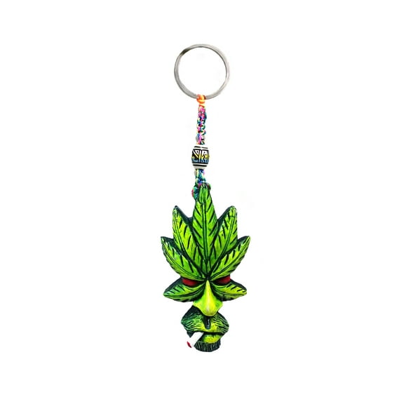 Smoking Leaf Man Comedy 3D Figurine Keychain Multicolored Macramé Metal Ring - Handmade Gifts Boho Car Keys Bag Accessories