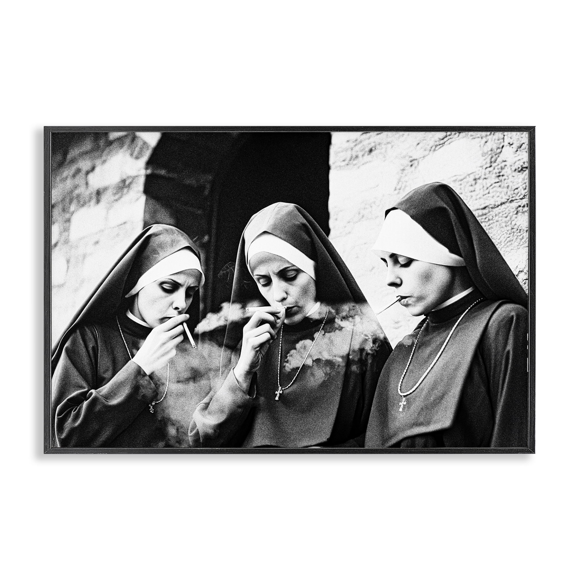 Smoking Nuns Rebellion Black Framed Giclee Art, design by Decent Exposures