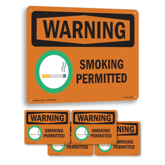 Smoking Permitted OSHA WARNING Aluminum Sign 10 Inch x 7 Inch - 5 Pack