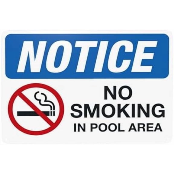No Smoking In Pool Area Warning Sign, Pool Rules Security Metal Signs for Home Business Outdoor Indoor Road Yard Garage Street Wall Safety Caution Custom Decor 12 x 8 Inch
