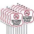 thumbnail image 1 of No Smoking Shield Sign This Is A Smoke Free Property Thank You For Not Smoking (10 Pack) 12 inch X 12 inch Shield Shaped Commercial Grade Plastic Signs with Aluminum Mounting Stakes, 1 of 8
