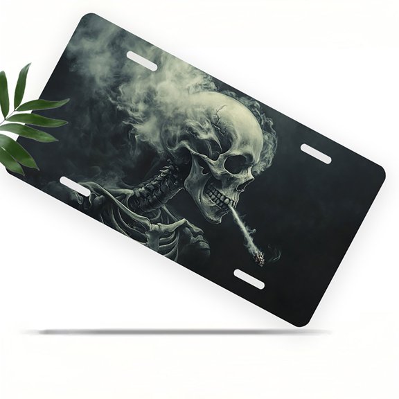 Smoking Skeleton Front License Plate, Metal License Plate, Funny Standard Plates Personalized Novelty Decorative For Men/Women/Boys/Girls Car 6×12 Inch