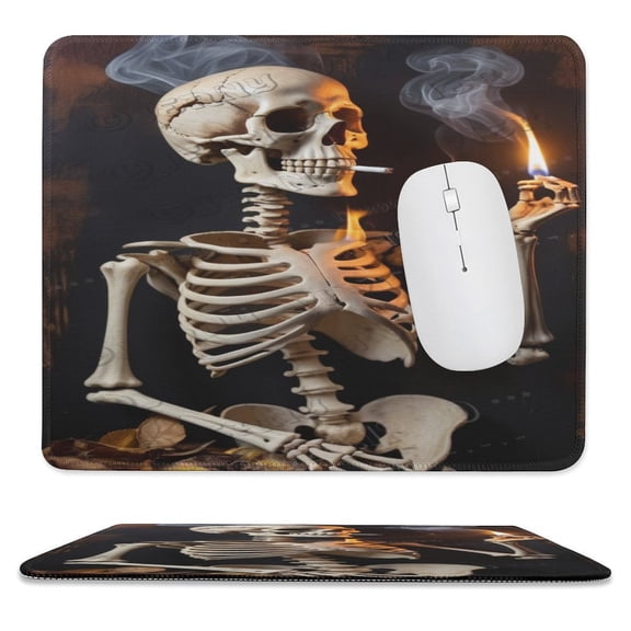 Smoking Skeleton Print Mouse Pad, Computer Mouse Mat with Anti-Slip Rubber Base, Easy Gliding, with Stitched Edge,Funny Mouse Pad with Design 10"x12"
