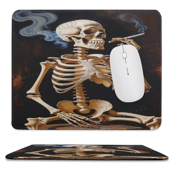 Smoking Skeleton Print Mouse Pad with Stitched Edge,Premium-Textured Mouse Mat, Non-Slip Rubber Base Mousepad for Laptop, Computer & PC 10"x12"