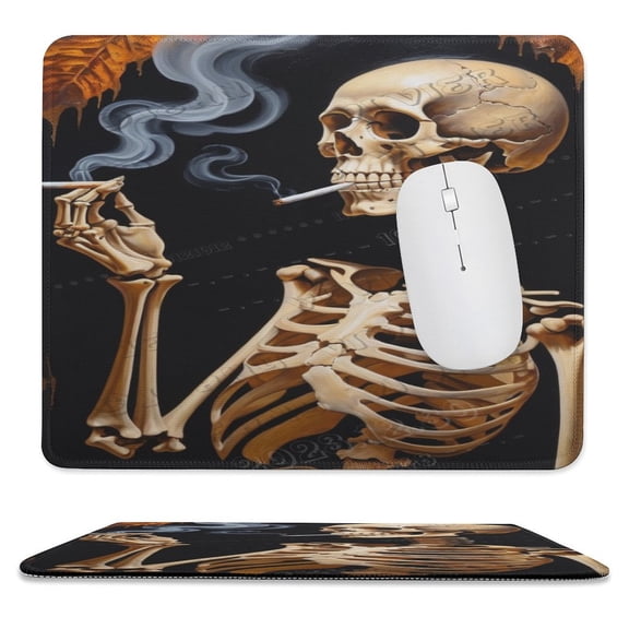Smoking Skeleton Printed Mouse Pad,Funny Mouse Pad with Stitched Edge Rubber Base with Non-Slip,Mouse Pad for Computers,Laptop, 10"x12"